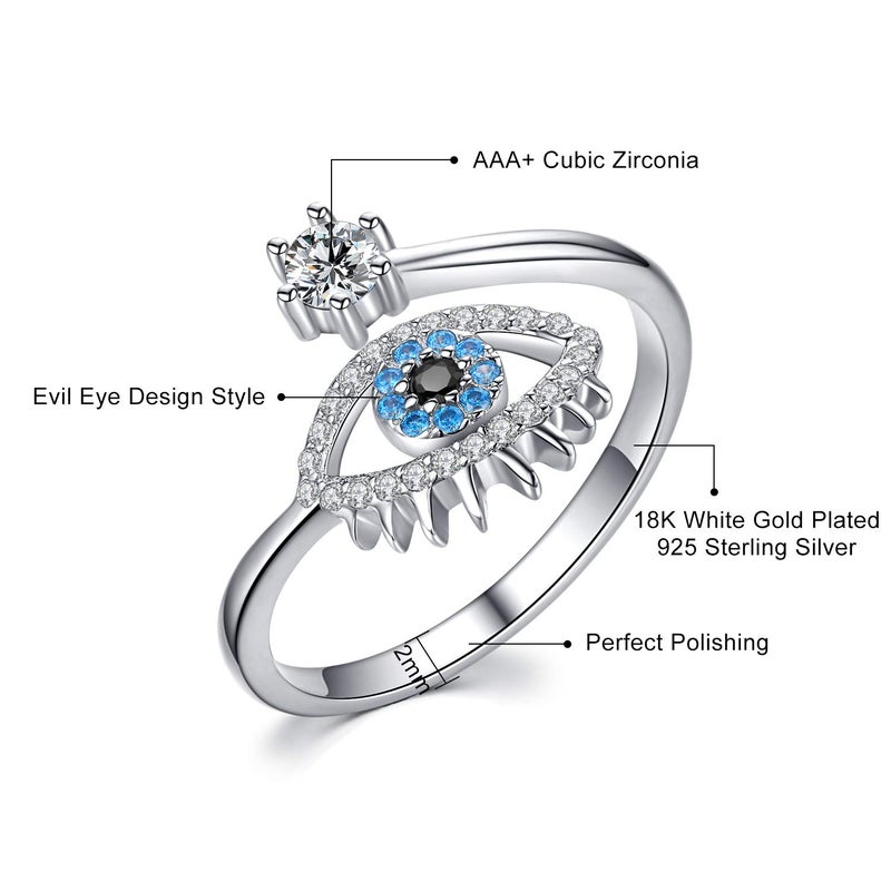 JUSTKIDSTOY Sterling Silver Evil Eye Ring Open Rings Adjustable Openable for Women (Silver) - Image 4